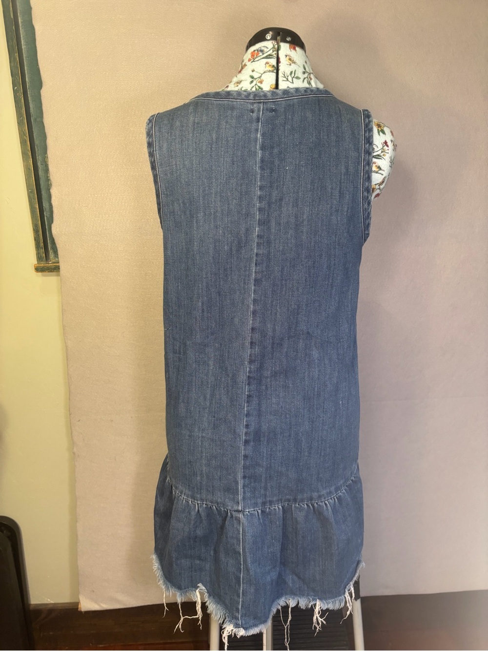 aerie Denim Lace-Up Dress - Blue with Cream Tie - Picture 2 of 4